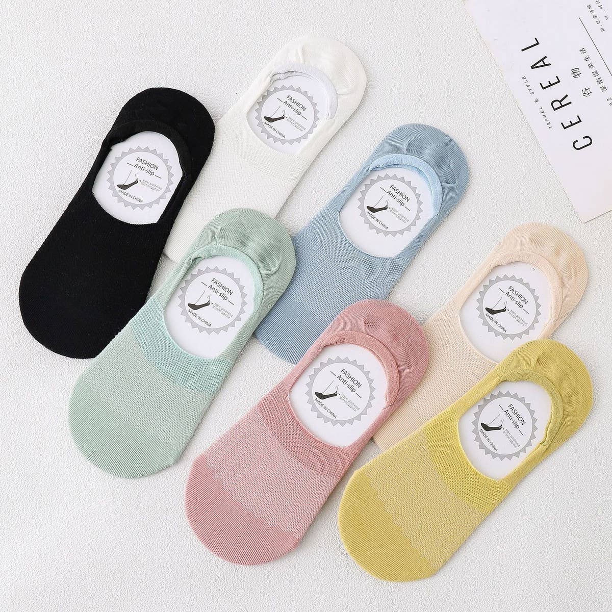 WOMEN'S SOLID COLOR HOLLOW MESH BOAT SOCKS