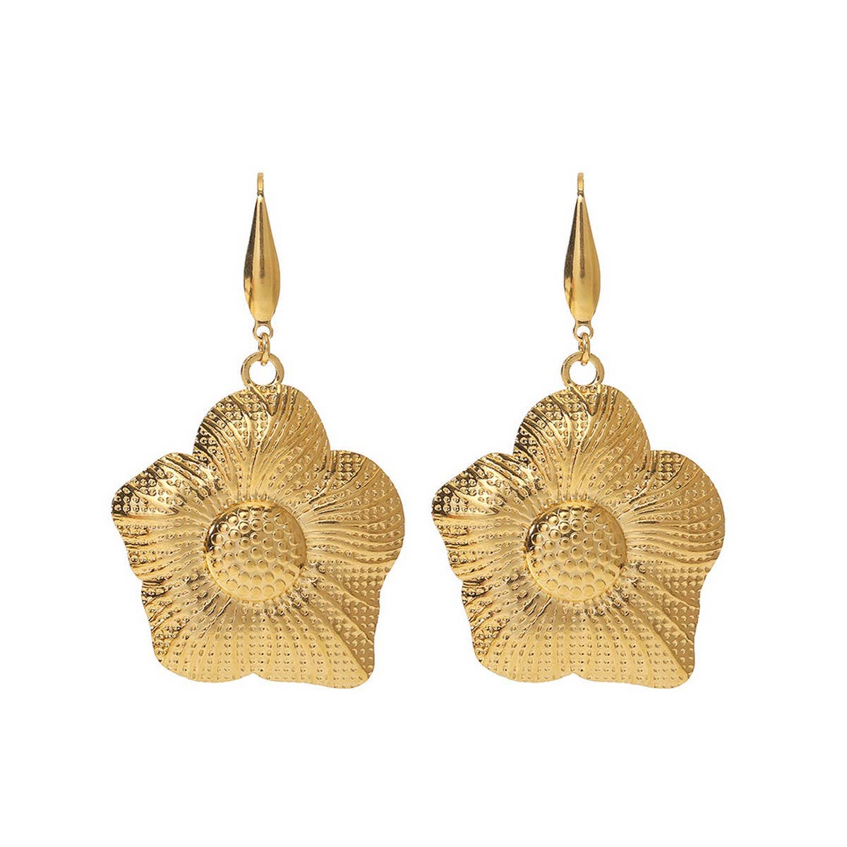 18K Stainless Steel Petal Sunflower Stud Earrings_CWMM8908
