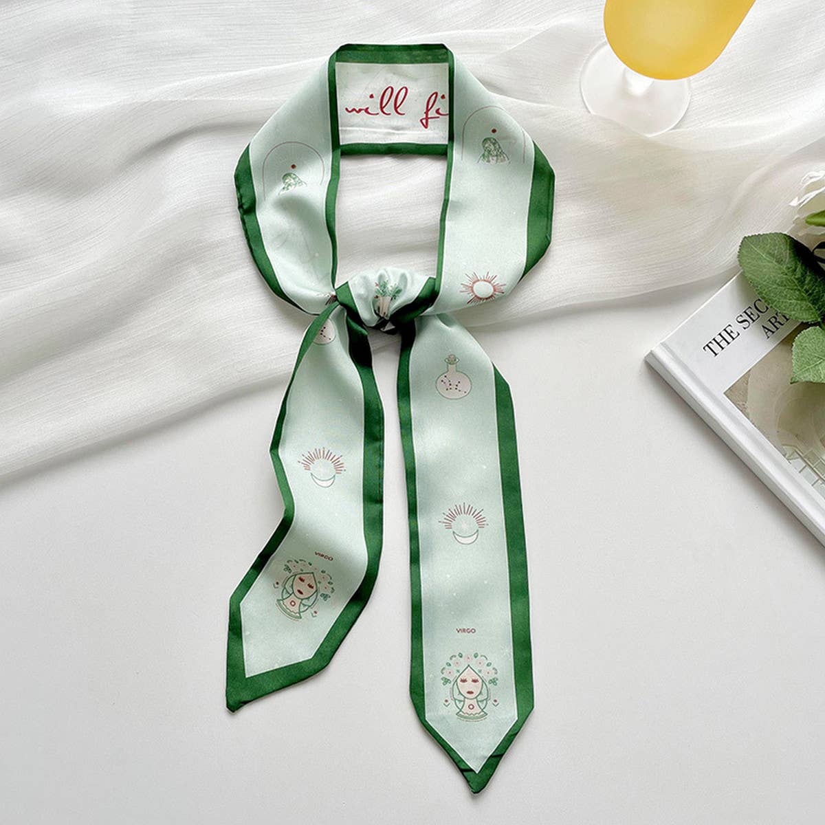 Zodiac Print Skinny Scarf for Hair and Bag Tie_CWASC0736