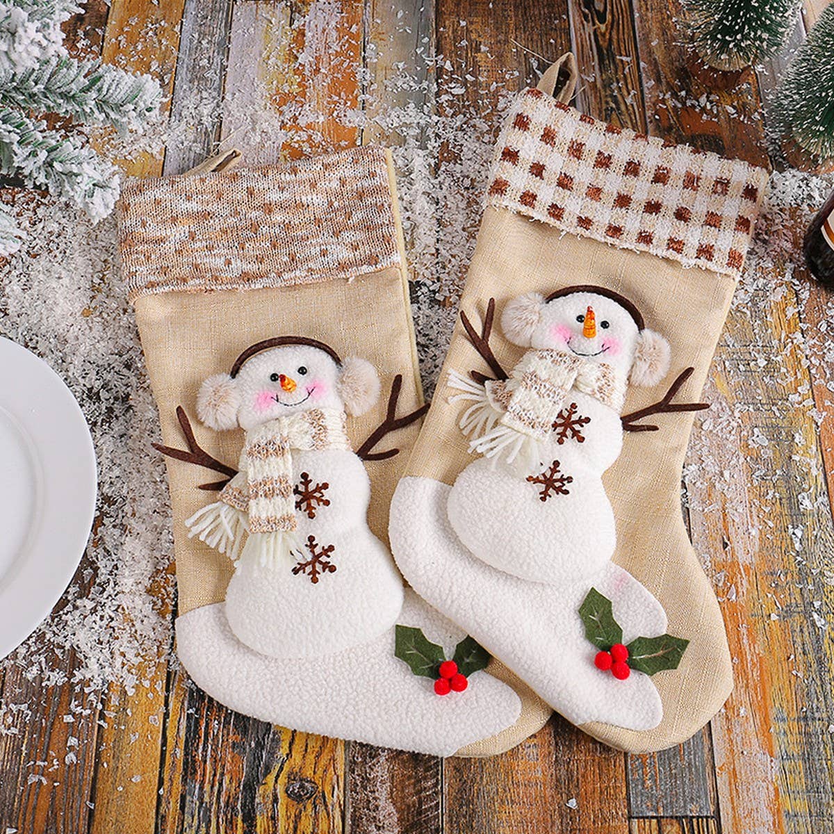 LARGE SNOWMAN CHRISTMAS SOCK STRIPED GIFT BAG_CWMS1445