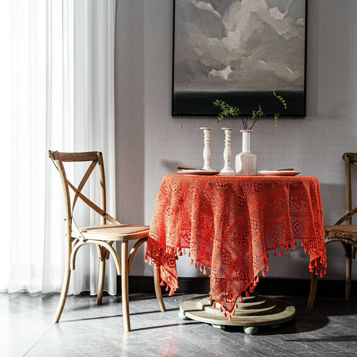 VINTAGE CROCHET OPENWORK TABLECLOTH