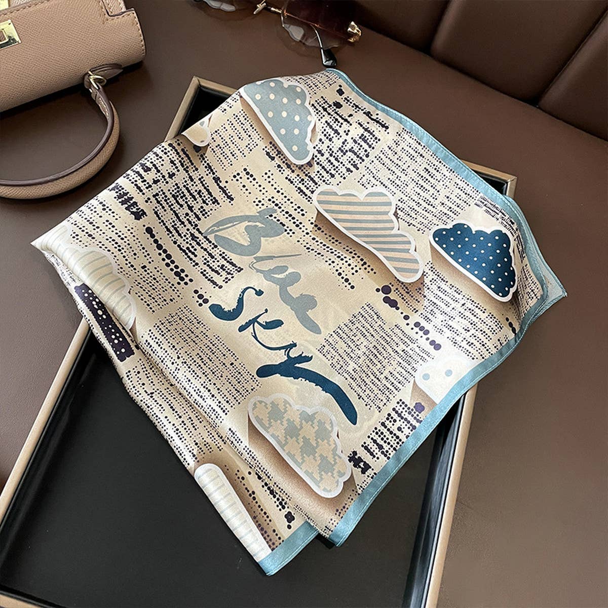 Silk Cloud Print Square Scarf ? Breathable & Light