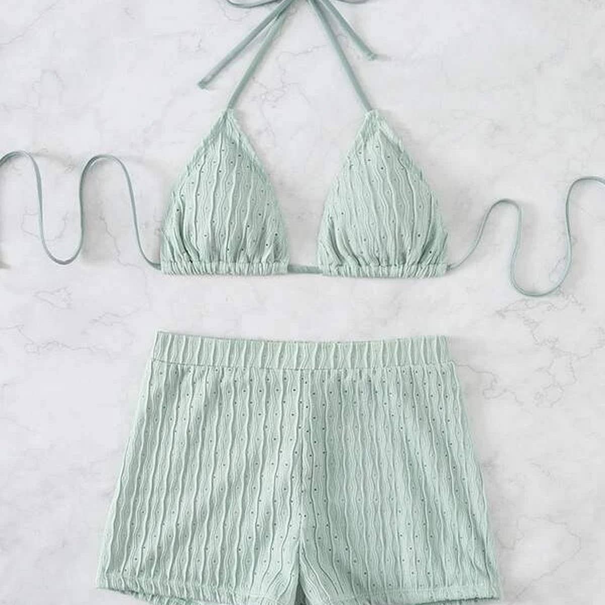 High Waist Bikini Set,Slimming Solid Color Swimsuit