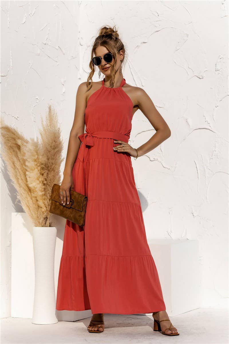 CWDMD4828_SUMMER HALTER NECK STRAPPY BACKLESS DRESS