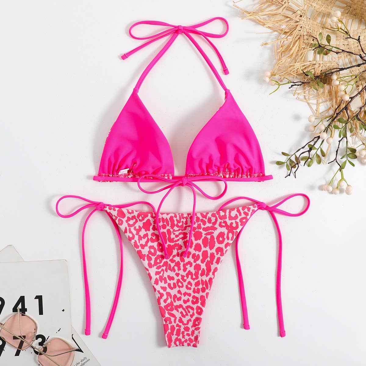 LEOPARD PRINT BIKINI SET - SEXY BACKLESS SWIMSUIT