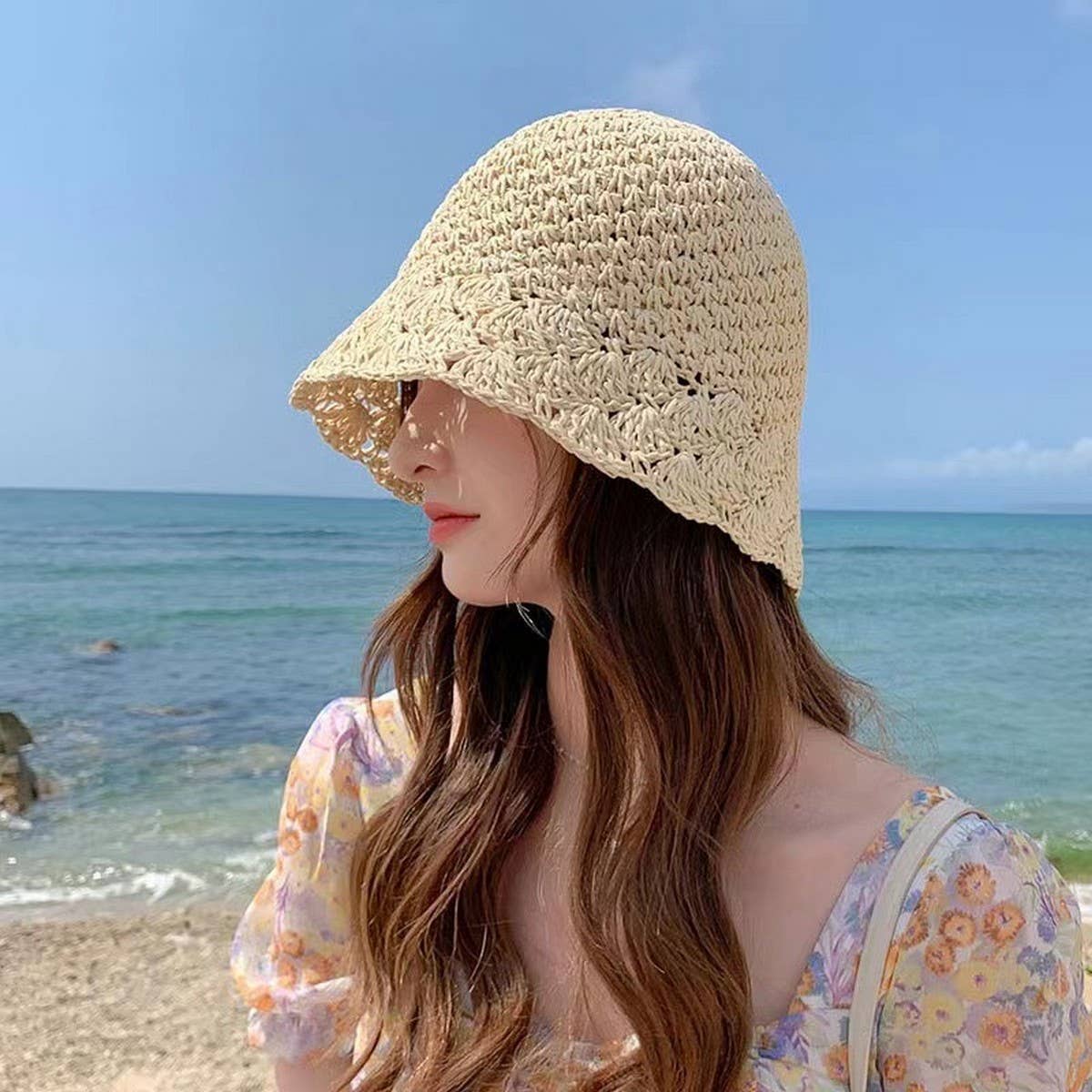 Summer foldable retro bow straw hat_CWAH3402