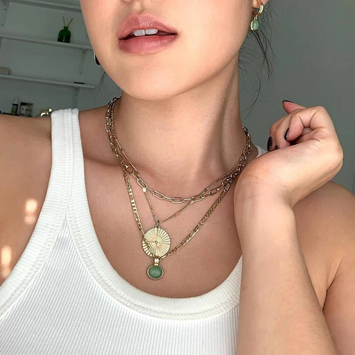 Vintage Green Aventurine Natural Stone Necklace