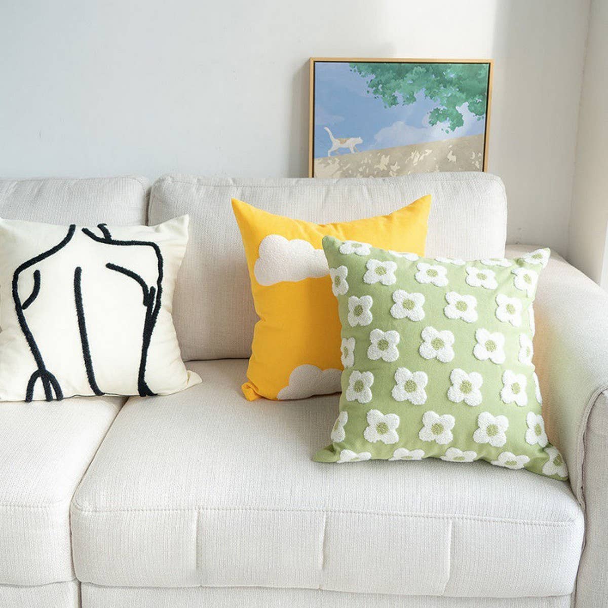 Moroccan Style Embroidered Grid Pillow Cover