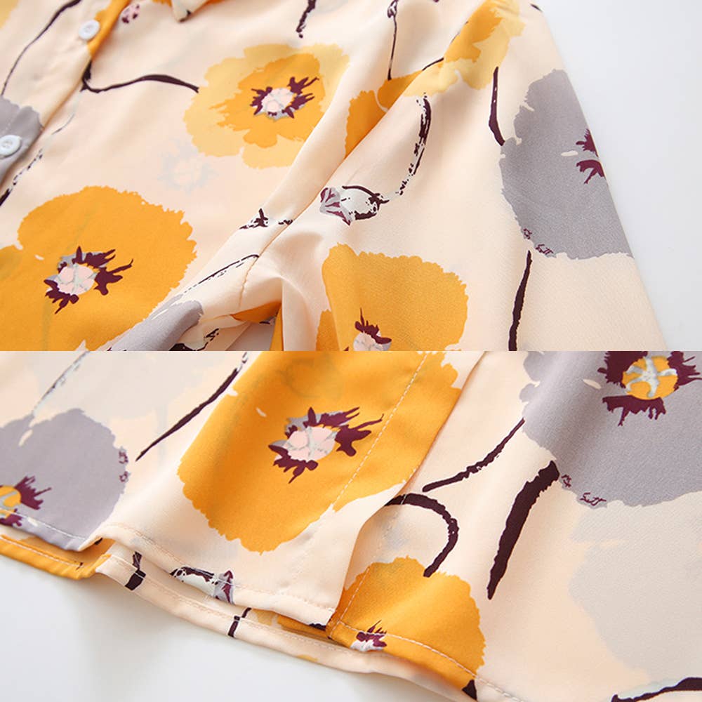 Floral vintage print loose long-sleeved shirt