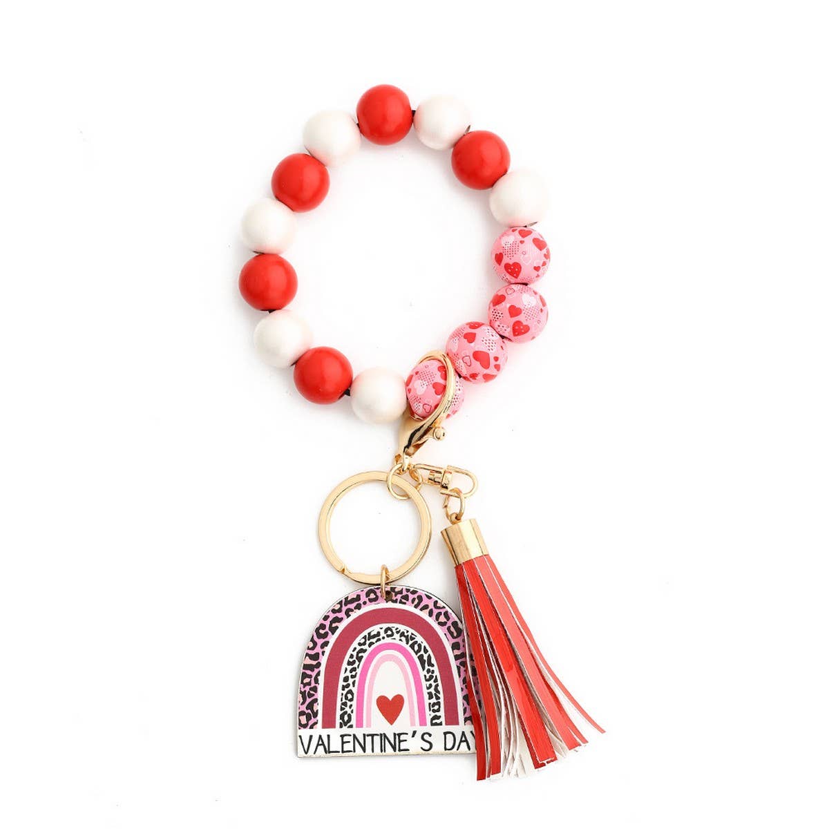 Heart Wooden Bead Bracelet Keychain Pendant