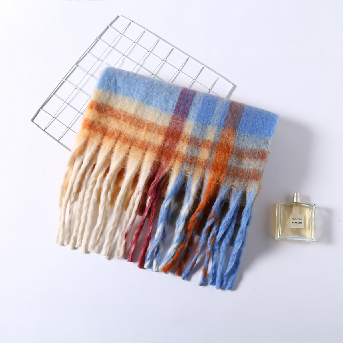 Faux Cashmere Plaid Scarf ? Thick Fringed Wrap