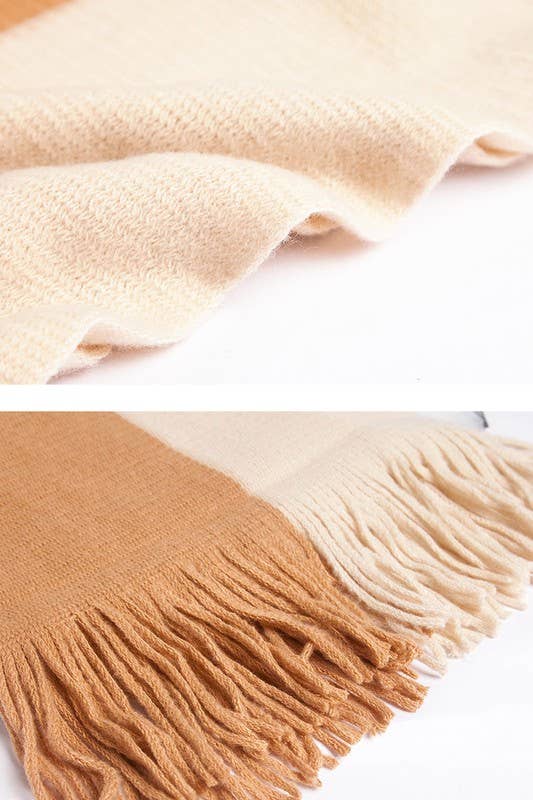 Colorblock Knit Scarf ? Long Fringe Winter Wrap