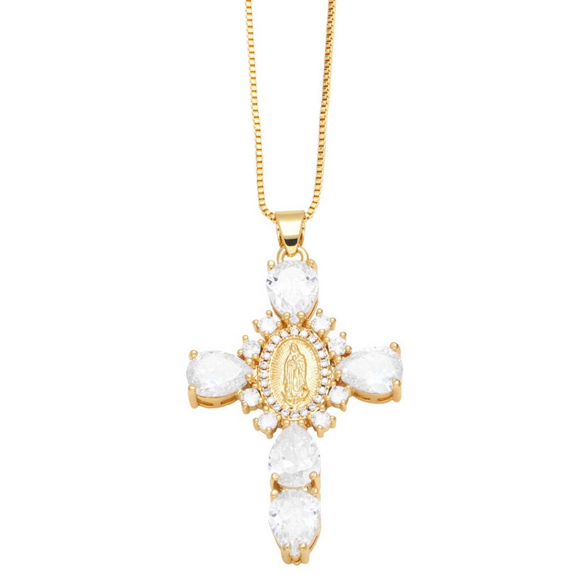 Zirconia Pendant Virgin Mary Cross Necklace_CWMM5867