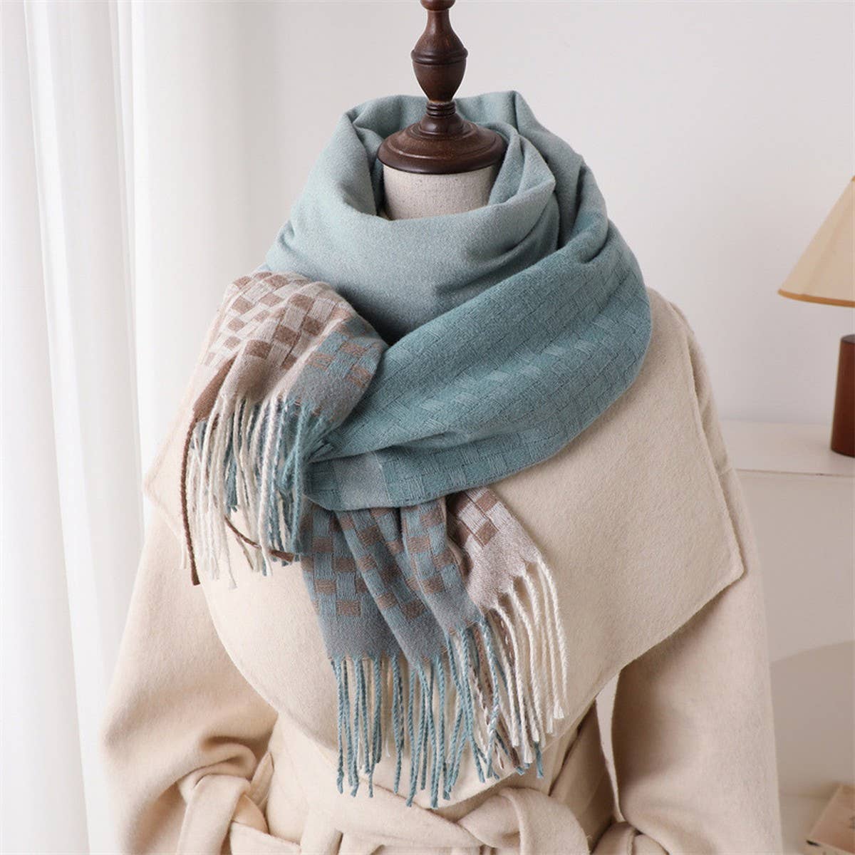Woven Plaid Fringe Scarf Warm Winter Shawl Wrap_CWASC2779