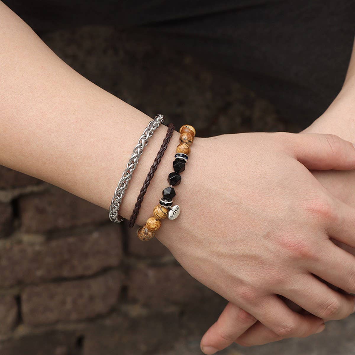 CWAJE4224_NATURAL STONE BEADS ALLOY THREE-PIECE BRACELET