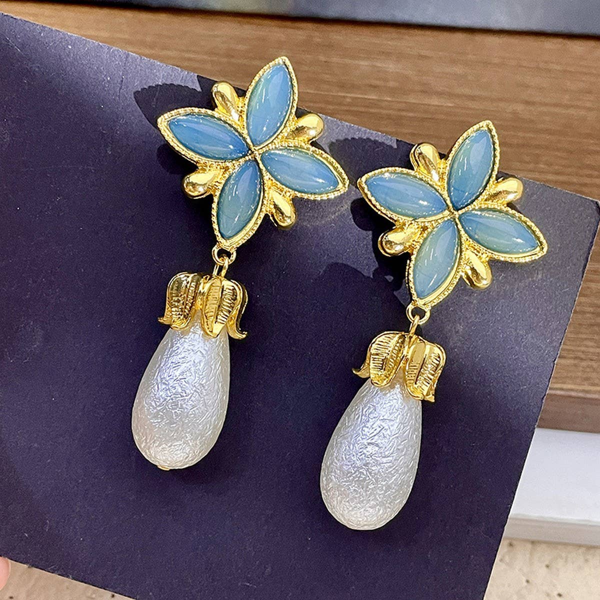 WOMEN RETRO BLUE SERIES GEMSTONE EARRINGS