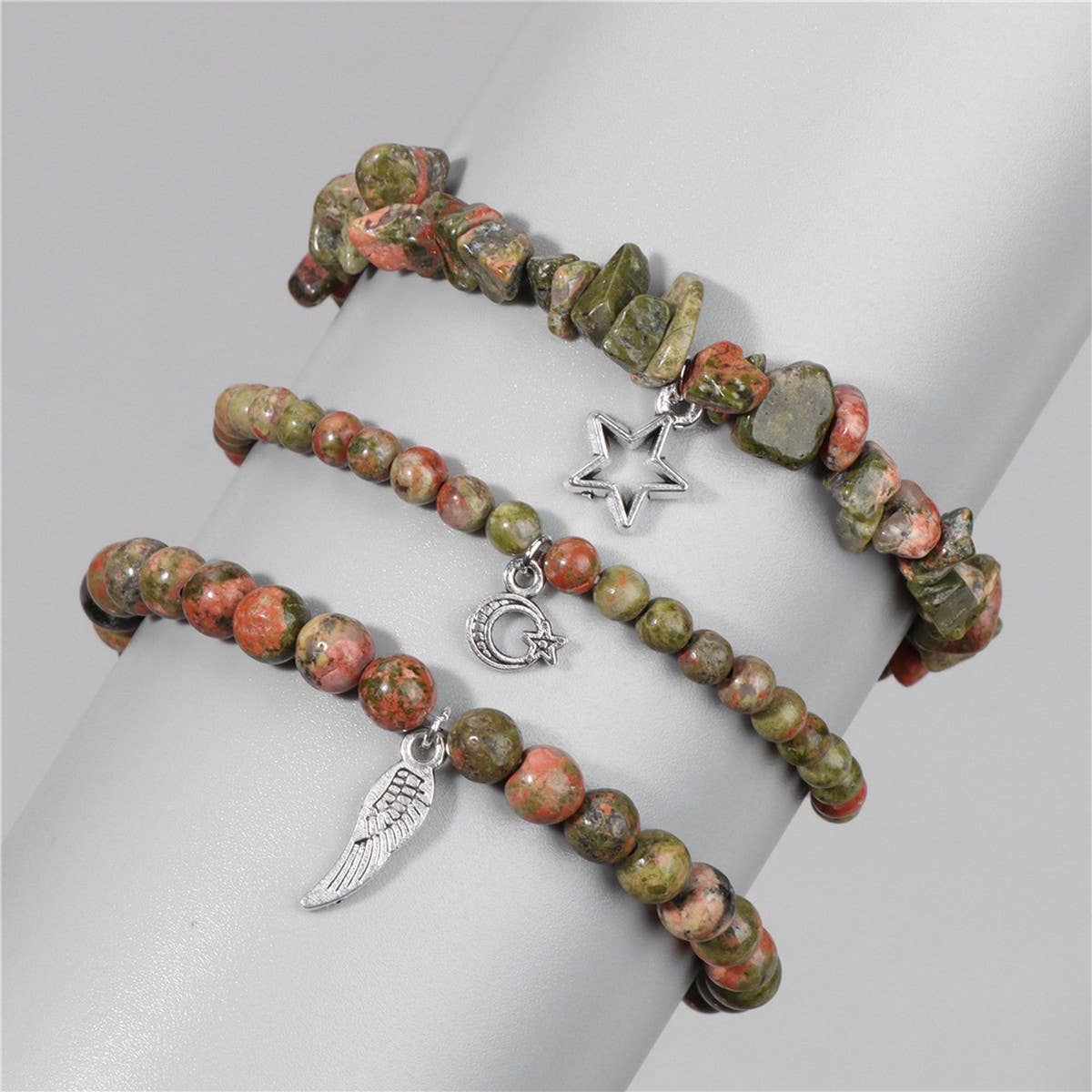 CWAJE4223_NATURAL STONE SIMPLE STAR LEAF PENDANT BRACELET