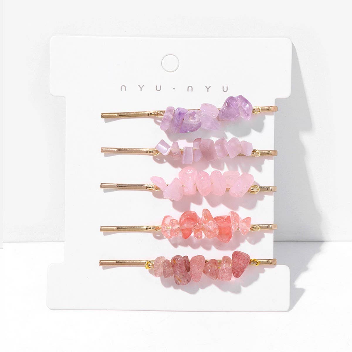 Natural Red Stone Hair Clip Set - Simple & Elegant_CWAHA1763