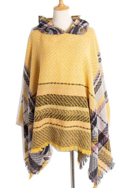 PLAID PATTERN FASHION HOODED CAPE_CWASC0018