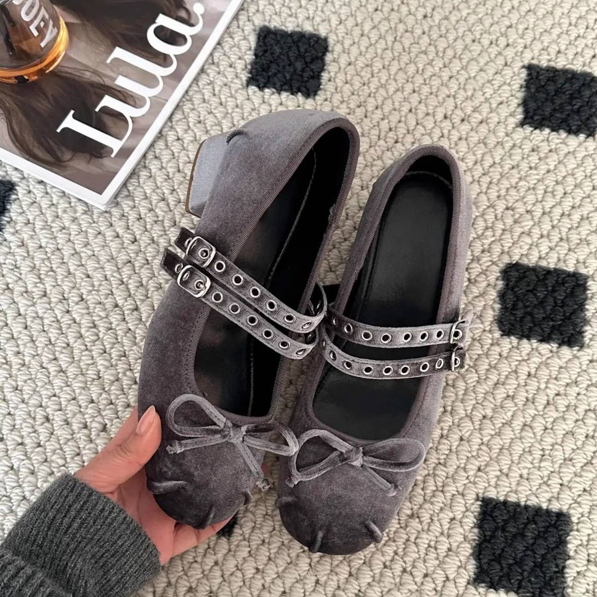 Leather Mary Janes with Bow & 7cm Block Heel_CWSHF0163