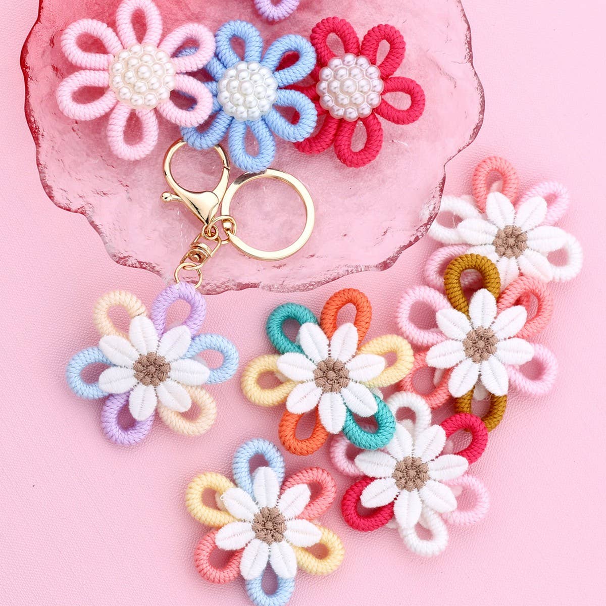 Daisy Woven Pendant Yarn Sunflower Keychain_CWAB5010