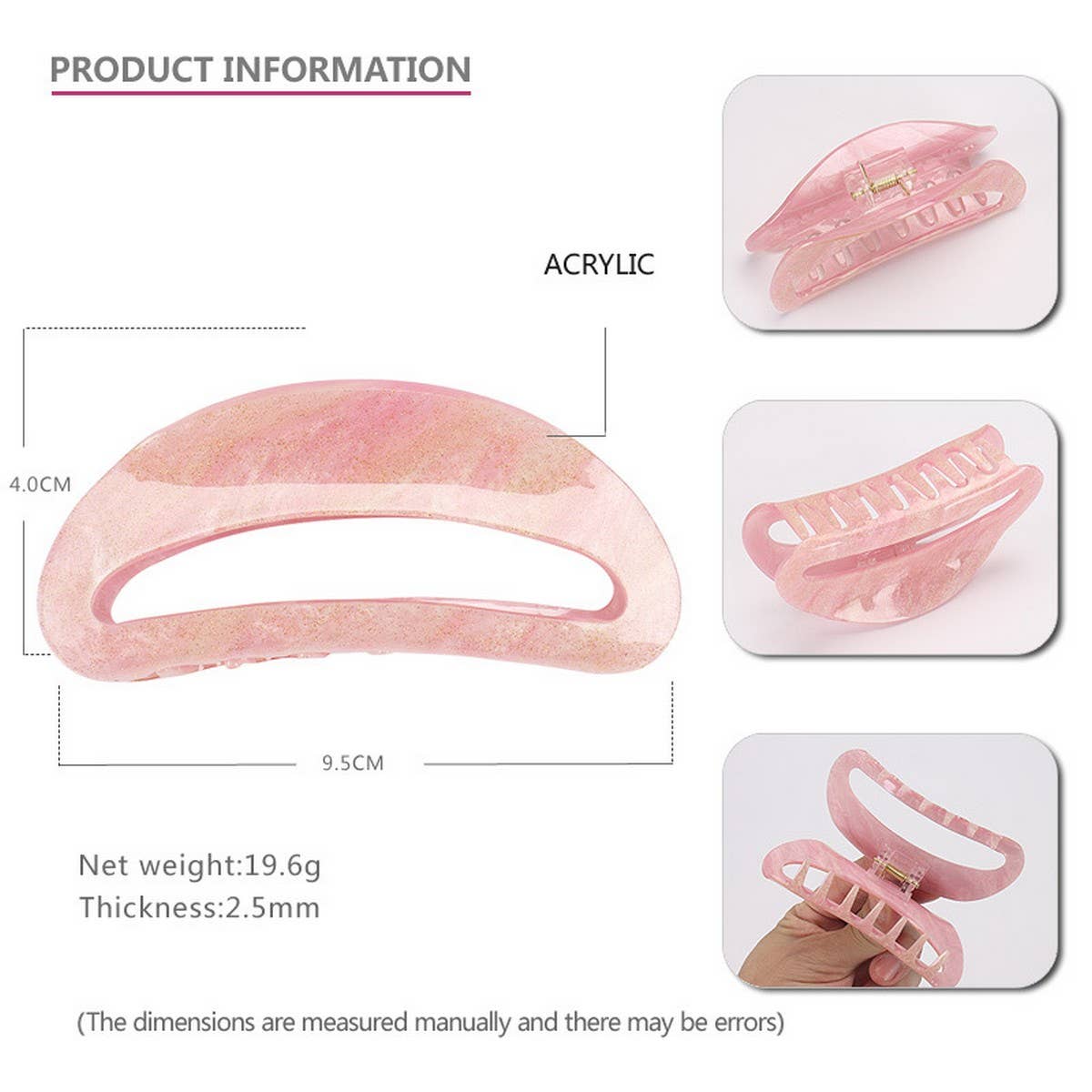 HOLLOW GLITTER ACRYLIC CLIP SHARK CLIP HAIRPIN