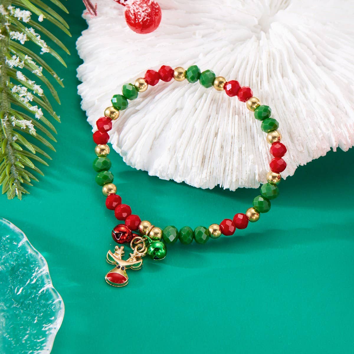 CWAJE2511_PENDANT SANTA CLAUS CRYSTAL BELL BEADED BRACELET