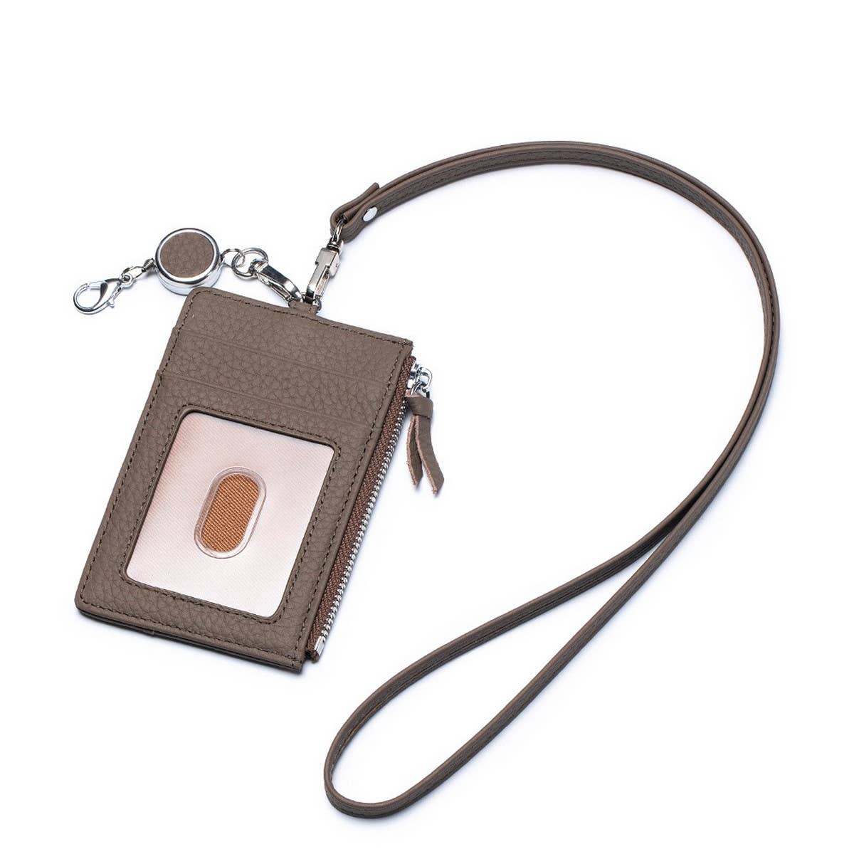 GENUINE LEATHER CARD HOLDER WITH ZIP-LOCK LANYARD_CWAB3828