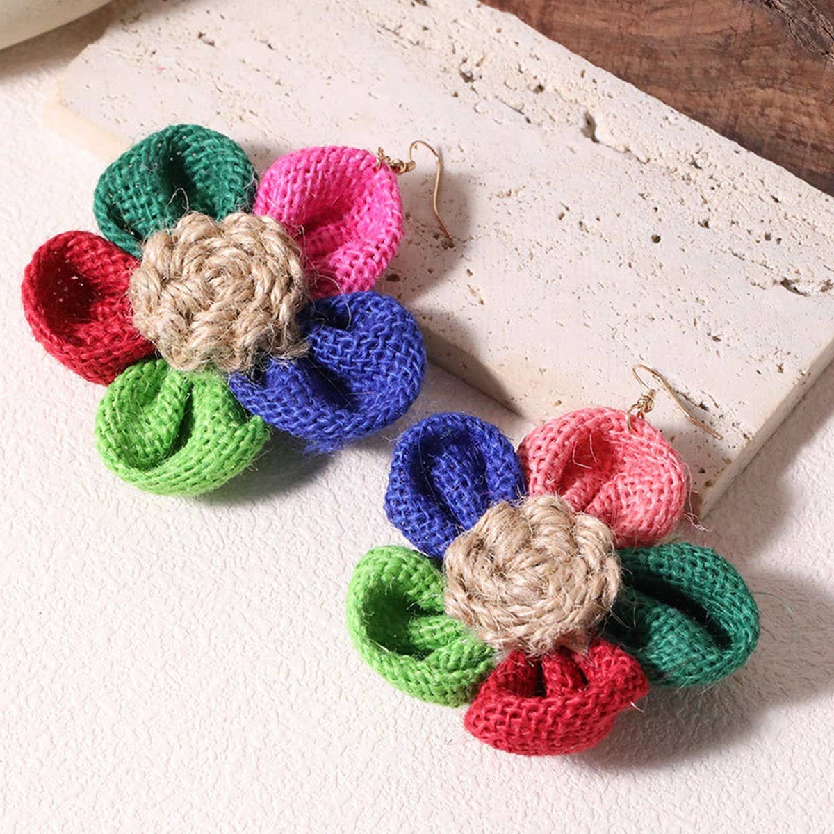Handmade Large Floral Earrings Colorful Design