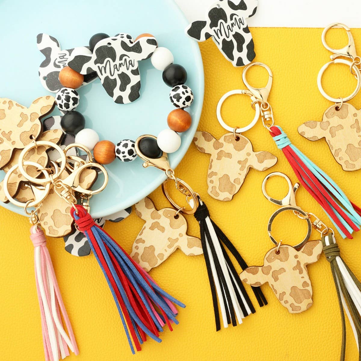 DIY Leather Tassel Cow Head Western Keychain_CWAB5094