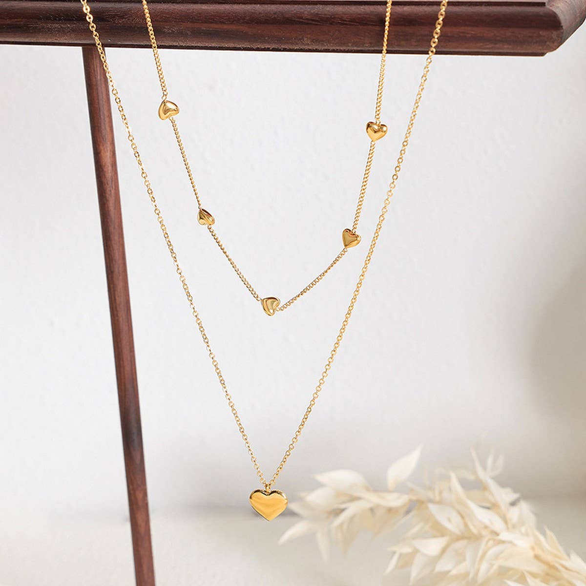 HEART SHAPED DOUBLE LAYER TITANIUM STEEL NECKLACE
