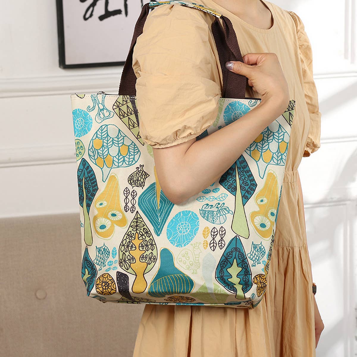 WATERPROOF FLORAL MULTI-LAYER CANVAS SHOULDER BAG_CUAB0189