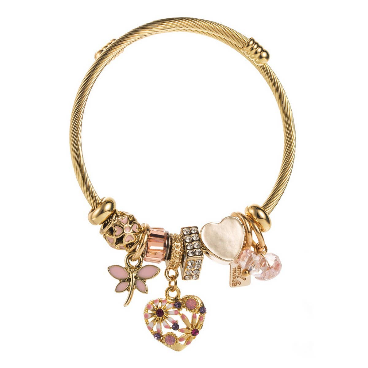 Beaded Steel Bracelet with Heart Charm_CWMM8473