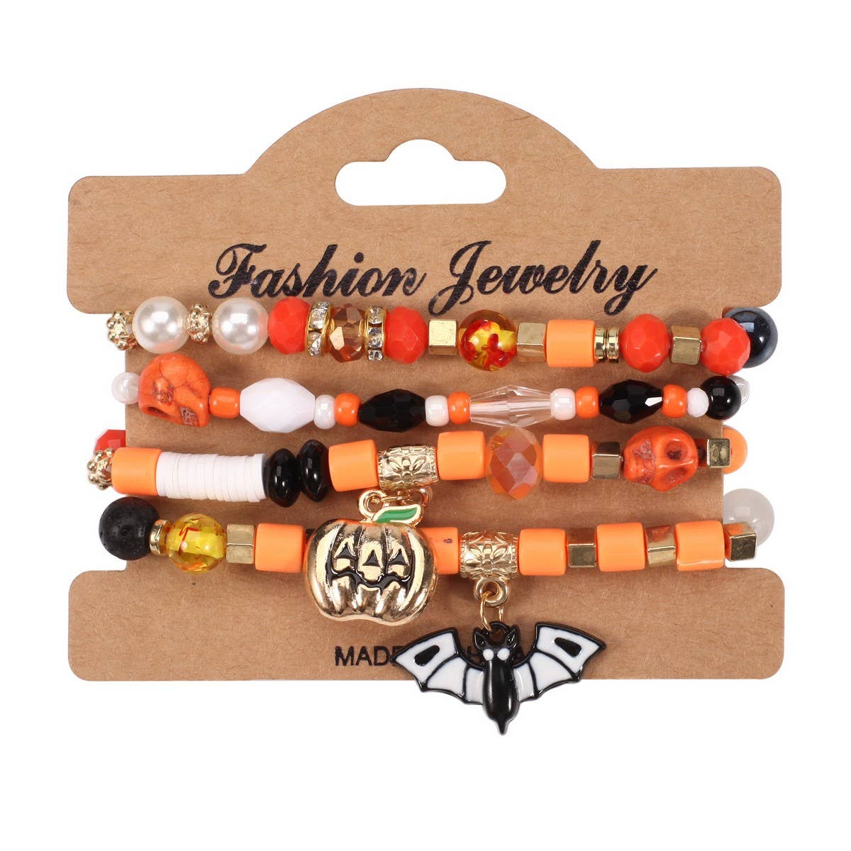 CWMM10432_HALLOWEEN GHOST PUMPKIN SKULL BEADED BRACELET
