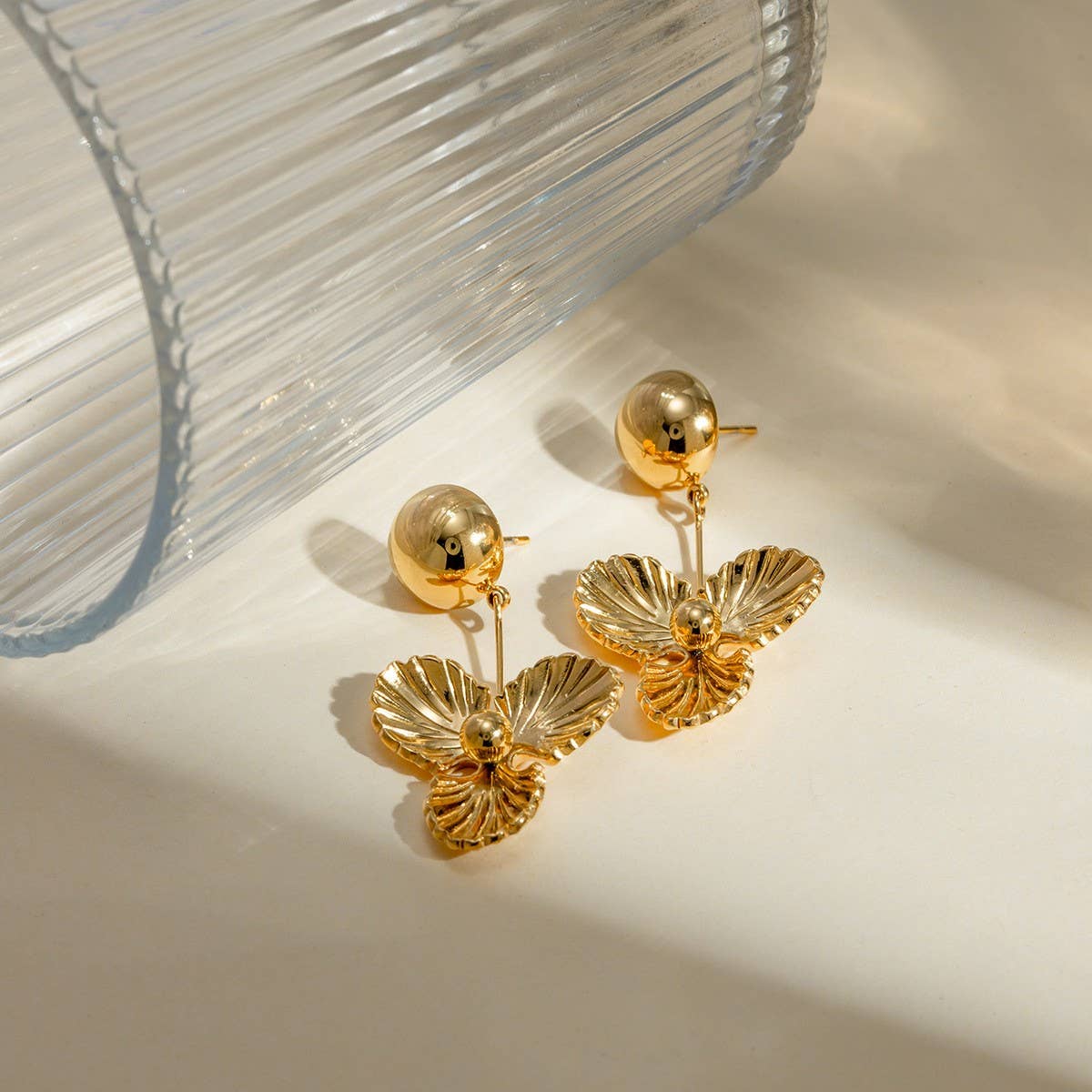 STAINLESS STEEL THREE-PETAL FLOWER EARRINGS_CWASC1680