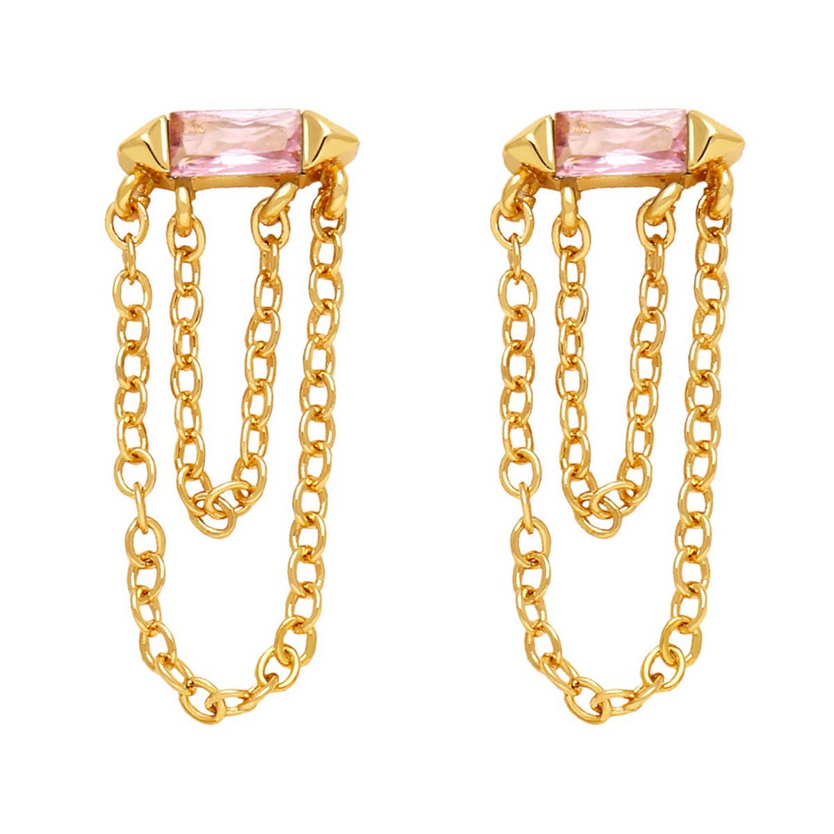 COLORED ZIRCON CHAIN TASSEL EARRINGS