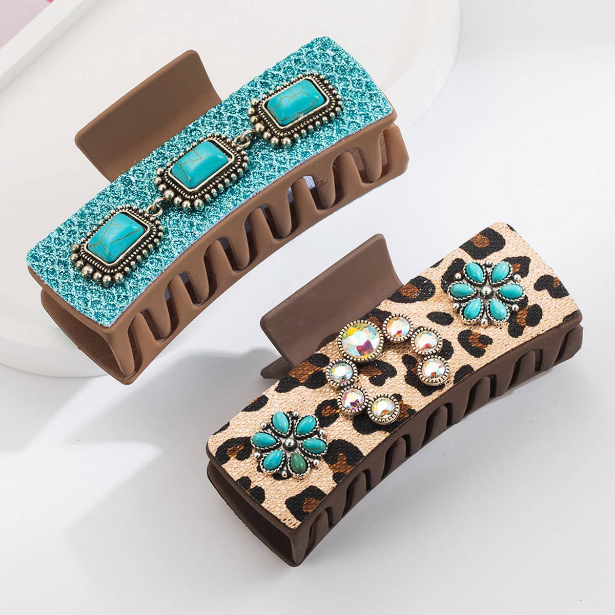 Antique Silver Turquoise Western Hair Claw_CWAHA1766