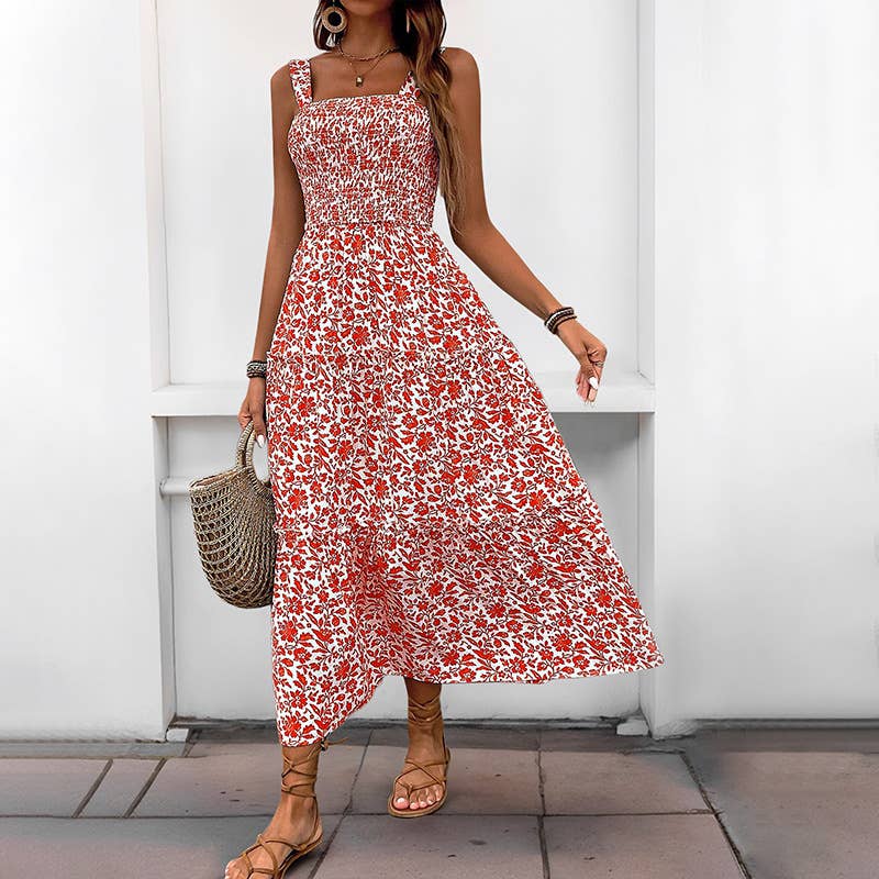 Floral sleeveless sundress sweet country style