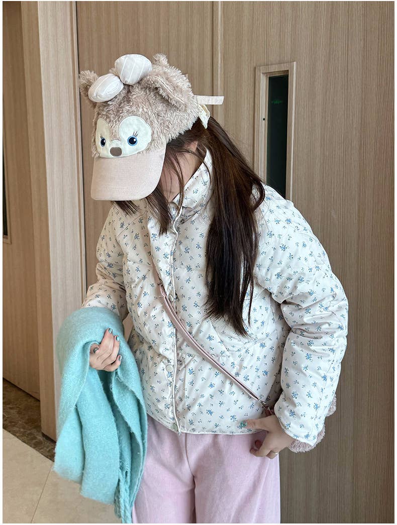Floral short stand-up collar padded jacket
