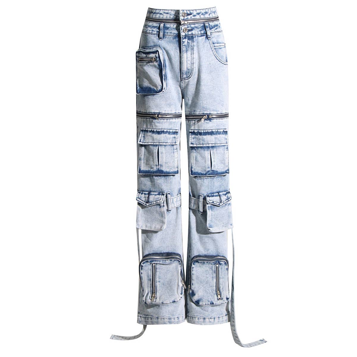 FASHION TRENDY ZIPPER SPLICING MULTI POCKET JEANS_CWJP0195