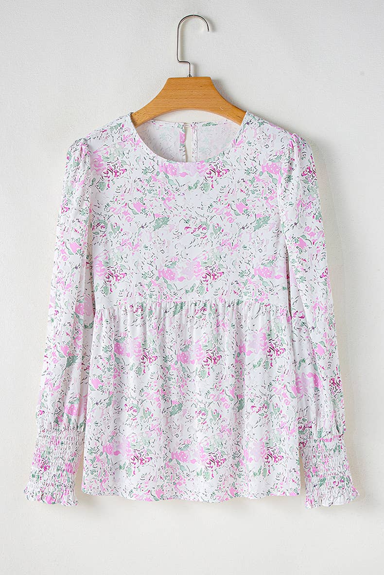 FLORAL PRINT PULLOVER ROUND NECK CHIFFON