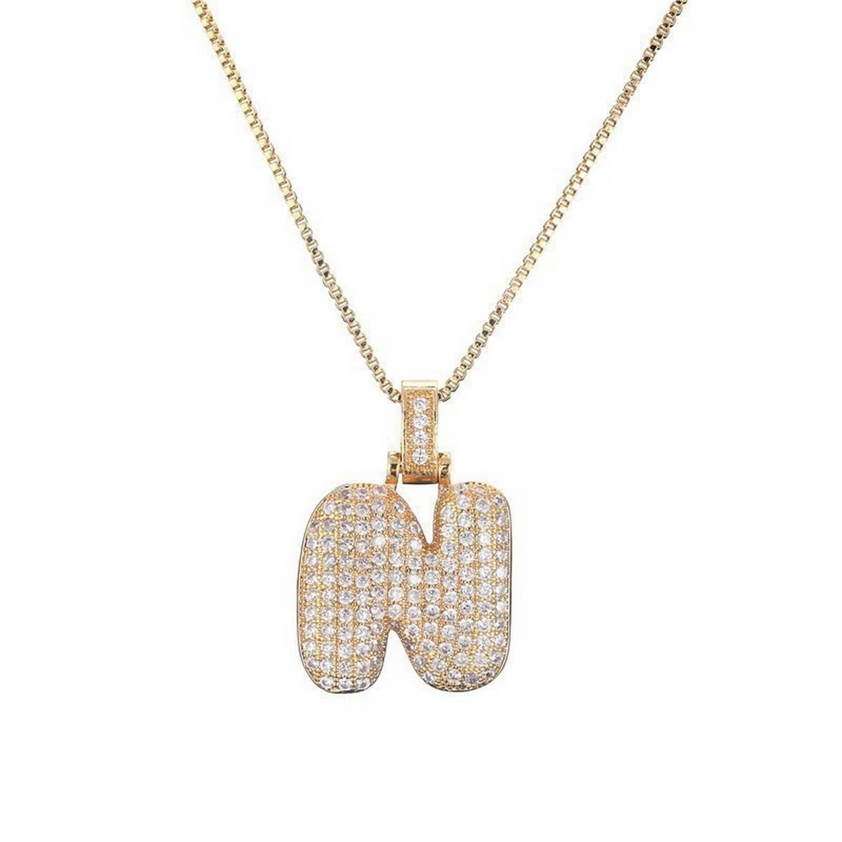 Copper Zirconia 26 Letters Pendant Necklace
