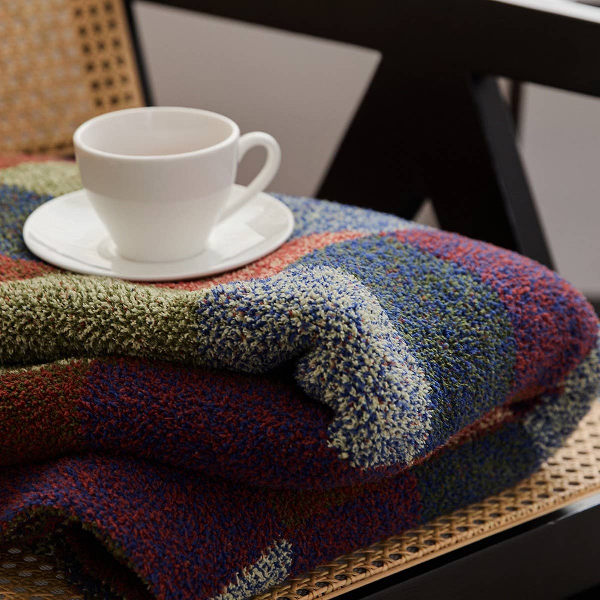 NEW RETRO PLAID VELVET KNITTED THROW BLANKET