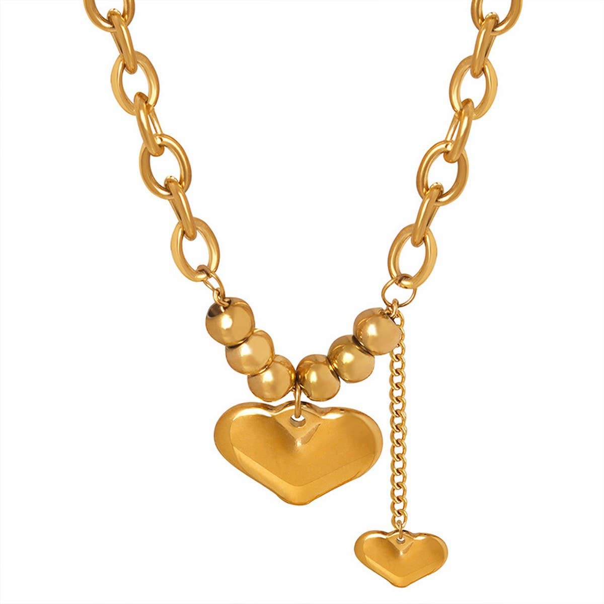 TITANIUM STEEL DOUBLE HEART PENDANT NECKLACE