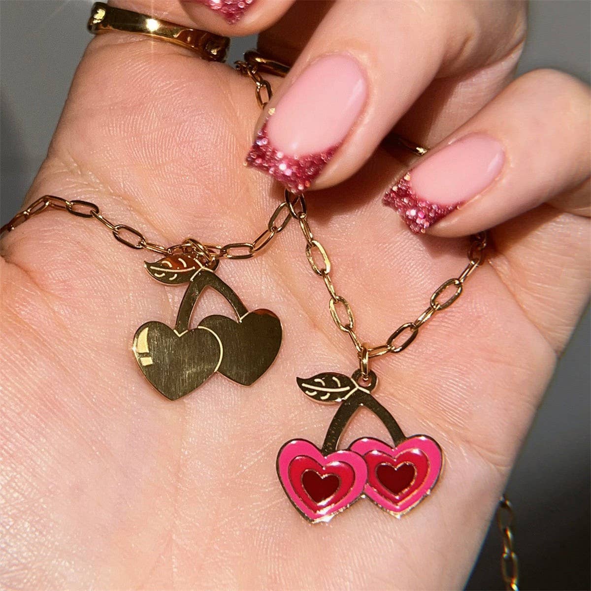 NEW GIRL PINK PENDANT GOLD-PLATED NECKLACE