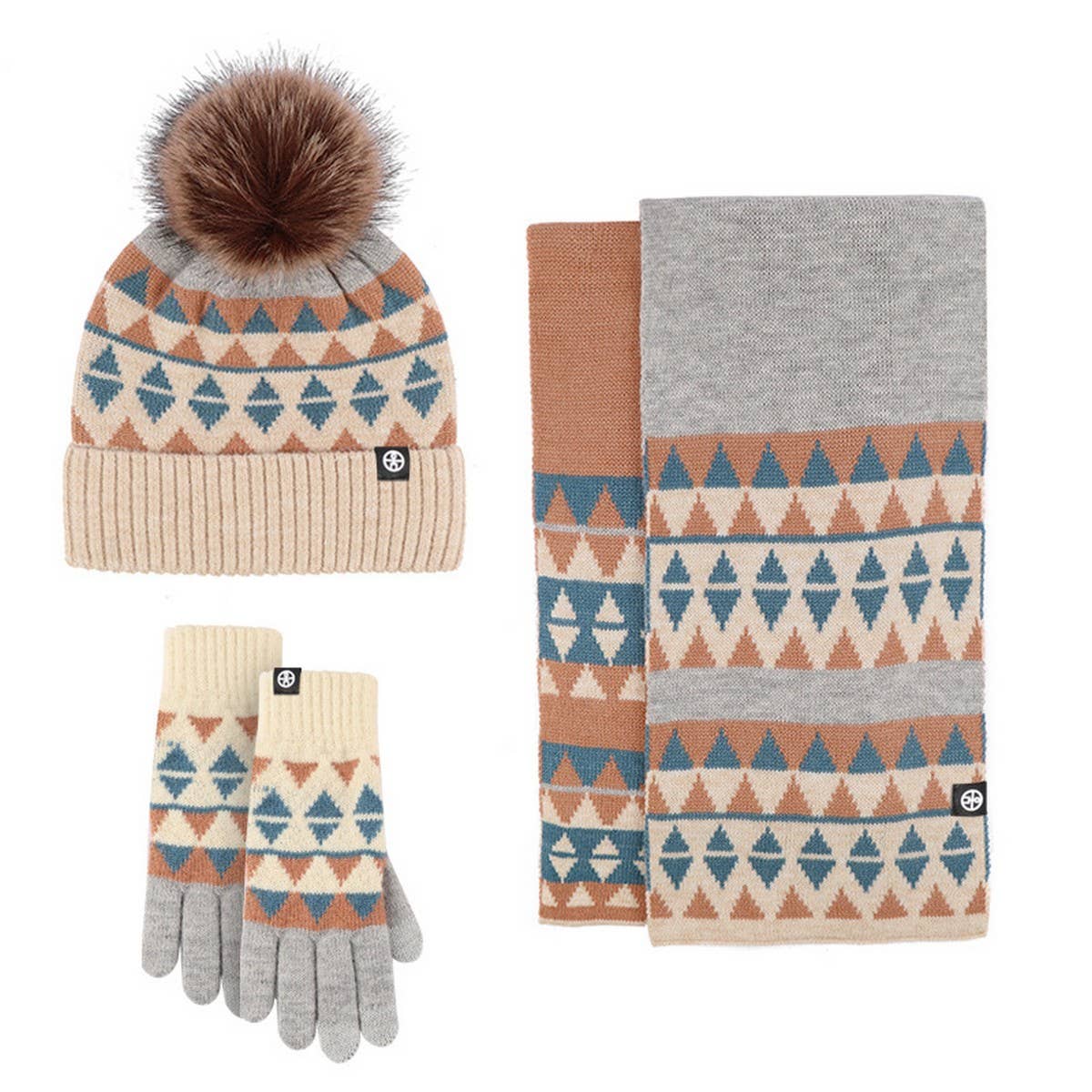 KNITTED GLOVES SCARF HAT WOOL THREE PIECE SET