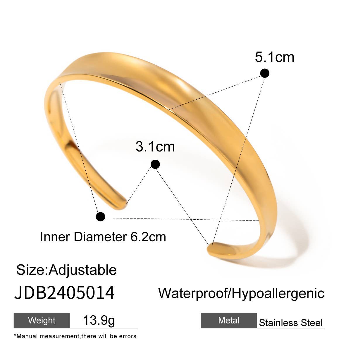 18K Gold Concave & Polished Open Cuff Bracelet_CWAJE4798