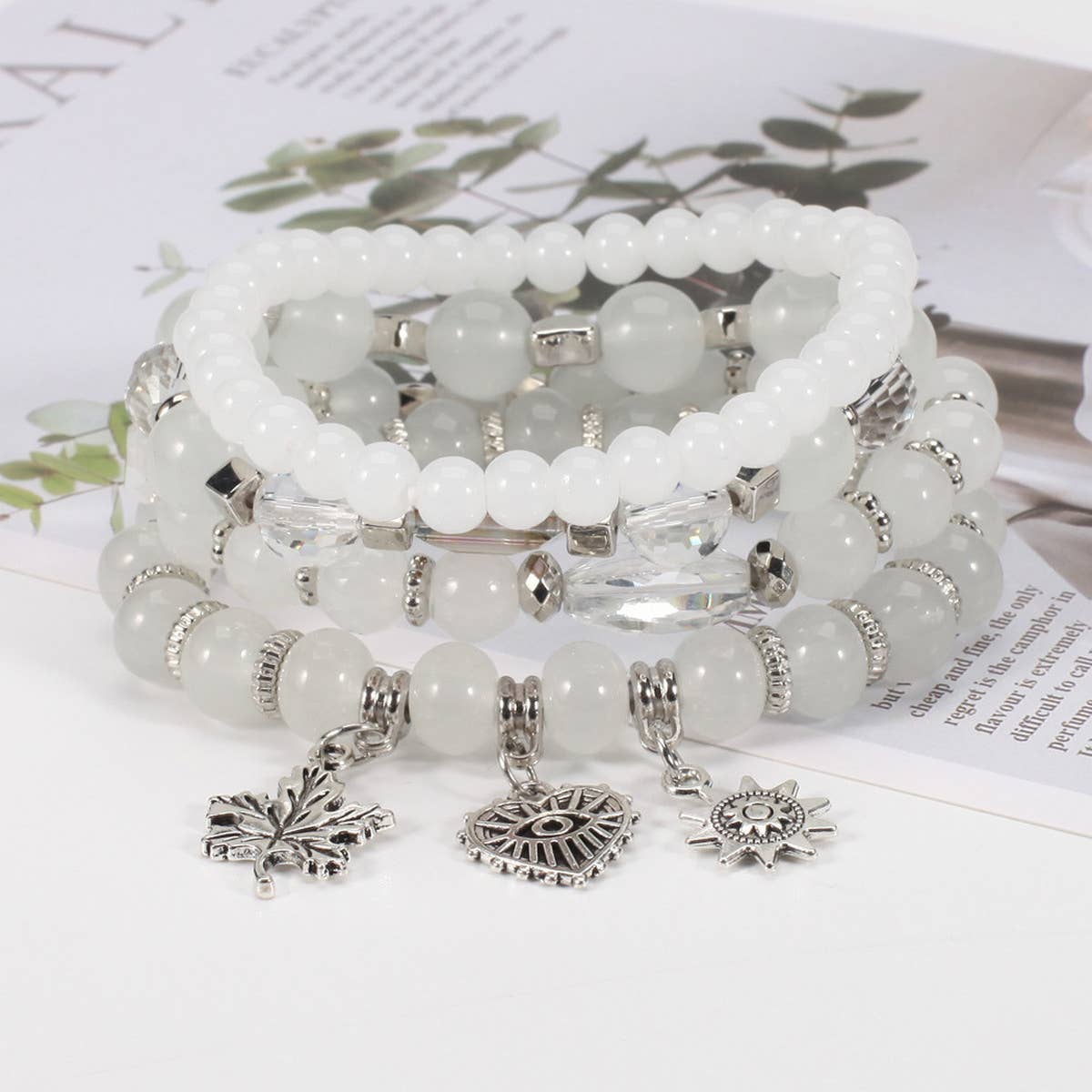 MULTI-LAYERED MAPLE LEAF HEART PENDANT BRACELET