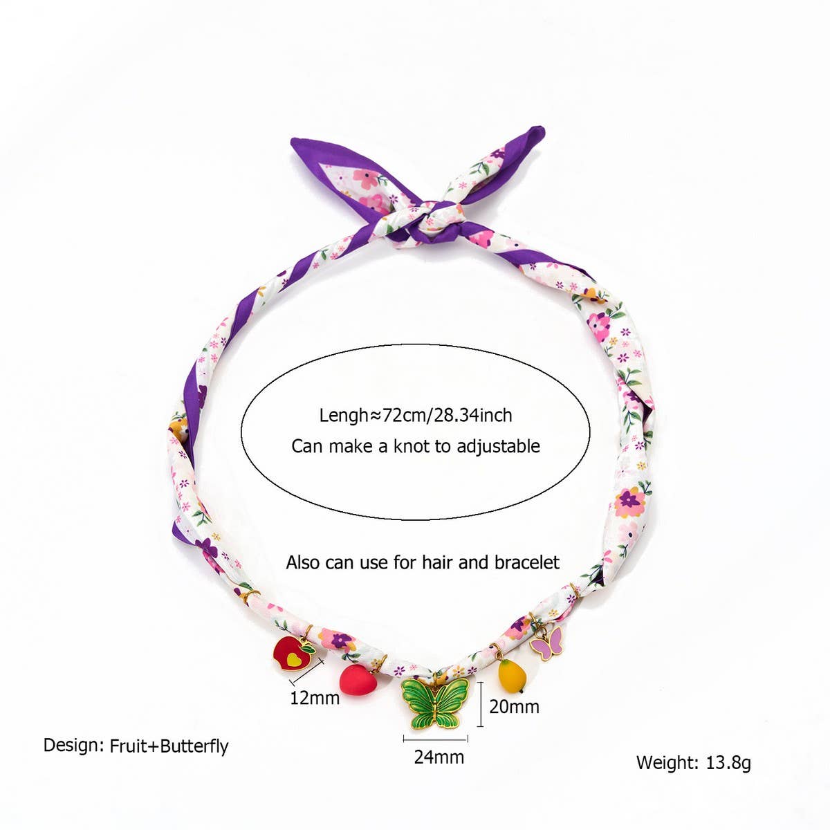 Silk Scarf Necklace with Butterfly Pendant