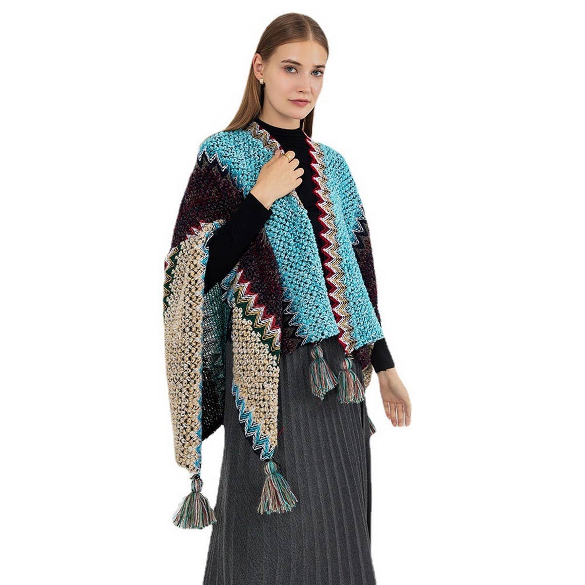 Vintage cashmere knitted jacquard shawl